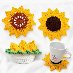 Sunflower Crochet Coaster Set with Pot + Video Tutorial