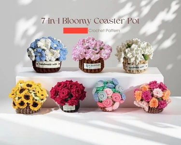 7-in-1 Flower Coaster Pot Crochet Pattern Bundle