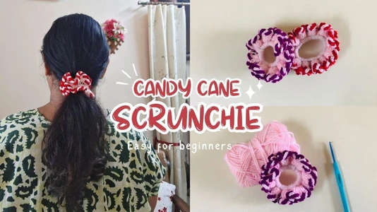 Candy Cane Effect Crochet Scrunchie Tutorial | Easy Colorwork Technique #crochetscrunchie #crochet