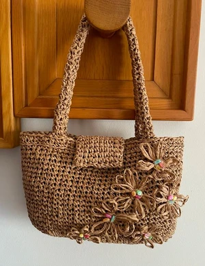 Crochet Raffia Bagwith Beaded Flowers