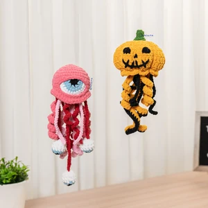 2 in 1 Halloween Jellyfish Crochet Pattern Pumpkin Eyeball Easy Low Sew Amigurumi Spooky Pattern Halloween Plushie
