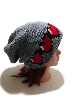 Pixel Heart Slouchy Hat Crochet Pattern