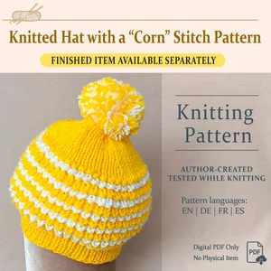 Baby Hat Knitting Pattern | @QCorn@Q Stitch | 6 to 9 Months | Flat Knit on Two Needles | PDF