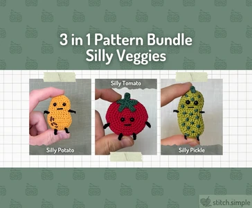 3-in-1 Silly Veggies Crochet Pattern Bundle | Potato, Tomato & Pickle | Keychain | Magnet | Beginner-Friendly | Amigurumi
