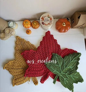 Crochet Maple Leaf Placemat  Autumn Home Decor