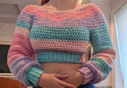 Crochet Cropped Off-The-Shoulder Sweater