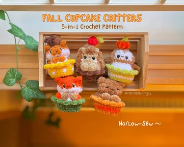 Fall Cupcake Critters - 5-in-1 No/Low-Sew Crochet Pattern Bundle