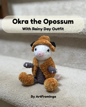 Okra the Opossum with Rainy Day Pattern