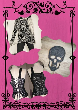 Black Widow Collection  Gothic Crochet Pattern Bundle (Spider Web Dress, Skull Corset Top & Skull)
