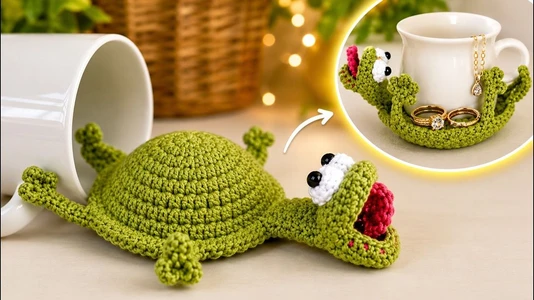 Crochet Lizard Coaster  | Coaster & Jewelry Holder in One!