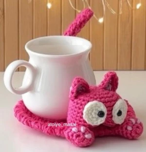 Multi-Functional Crochet Cat Coaster, Jewelry Holder & Decor