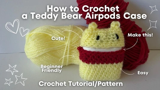 How to Crochet a Teddy Bear Airpod Case | Pattern | Tutorial #crochet #airpods #crocheting