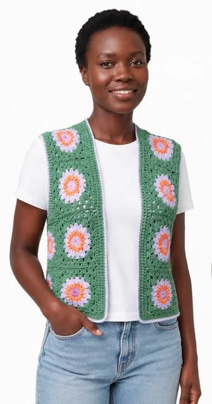 Floral Short Crochet Waistcoat