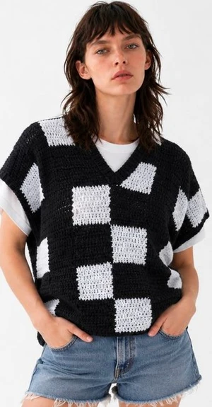 Wednesday Checkerboard Crochet Vest