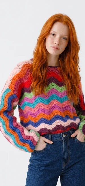 Wavy Oversized Crochet Jumper