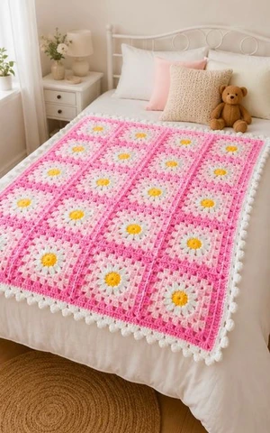 SPRING DAISY CROCHET BLANKET